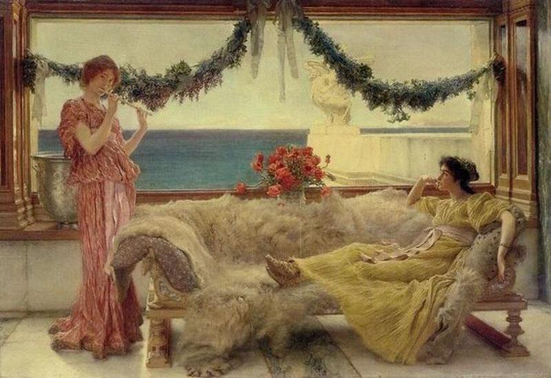 Alma-Tadema, Sir Lawrence Melody on a Mediterranean Terrace oil painting image